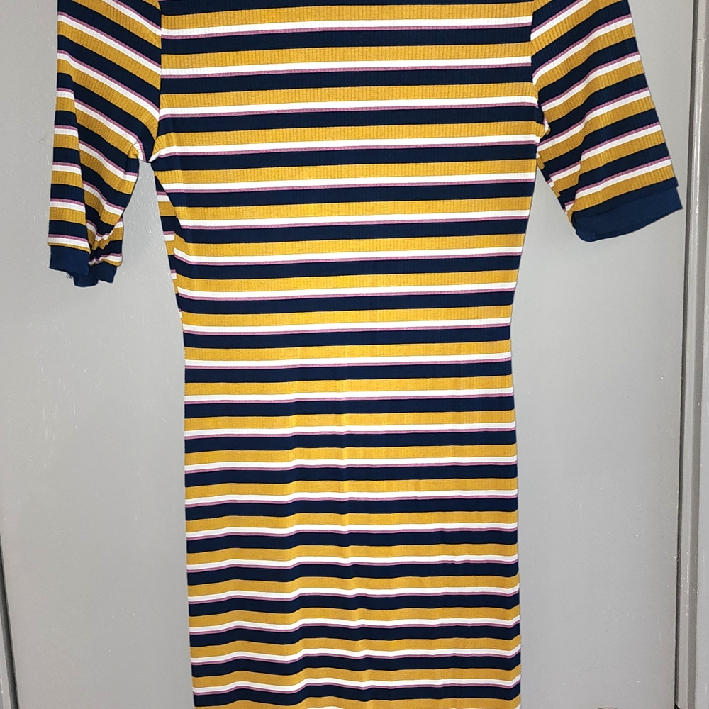 Haute Monde Navy and Mustard Striped Top